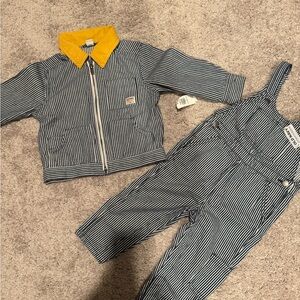 Old Navy Navy and Yellow Striped Overalls Set